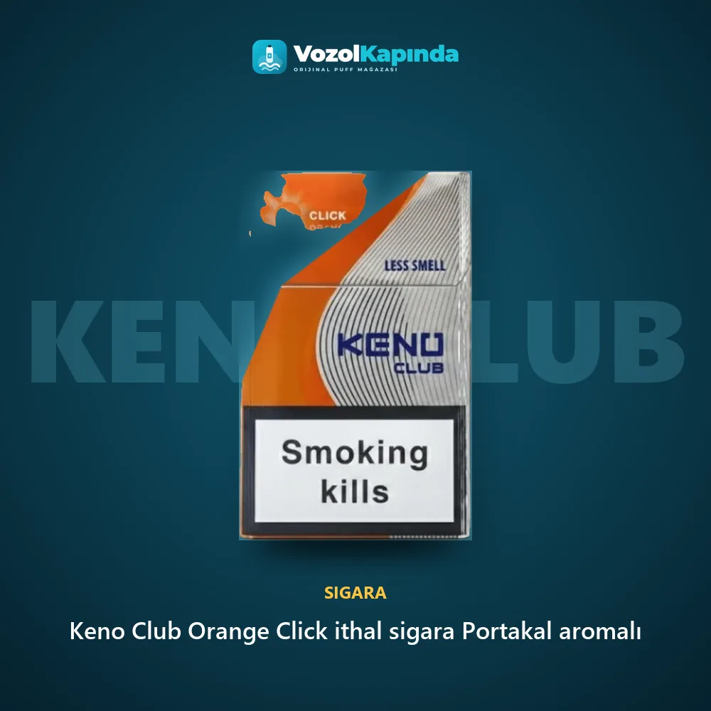 Keno Club Orange Click ithal sigara Portakal aromalı bilgi kartı, orijinal sigara