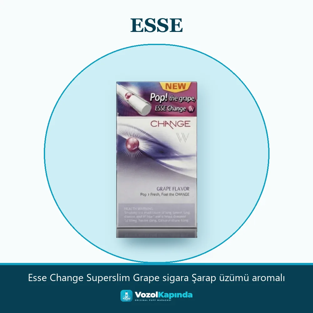 Esse Change Superslim Grape sigara Şarap üzümü aromalı Bilgi Kartı Esse Change Superslim Grape sigara Şarap üzümü aromalı sipariş avantajları: kapıda ödeme ve gizli paket