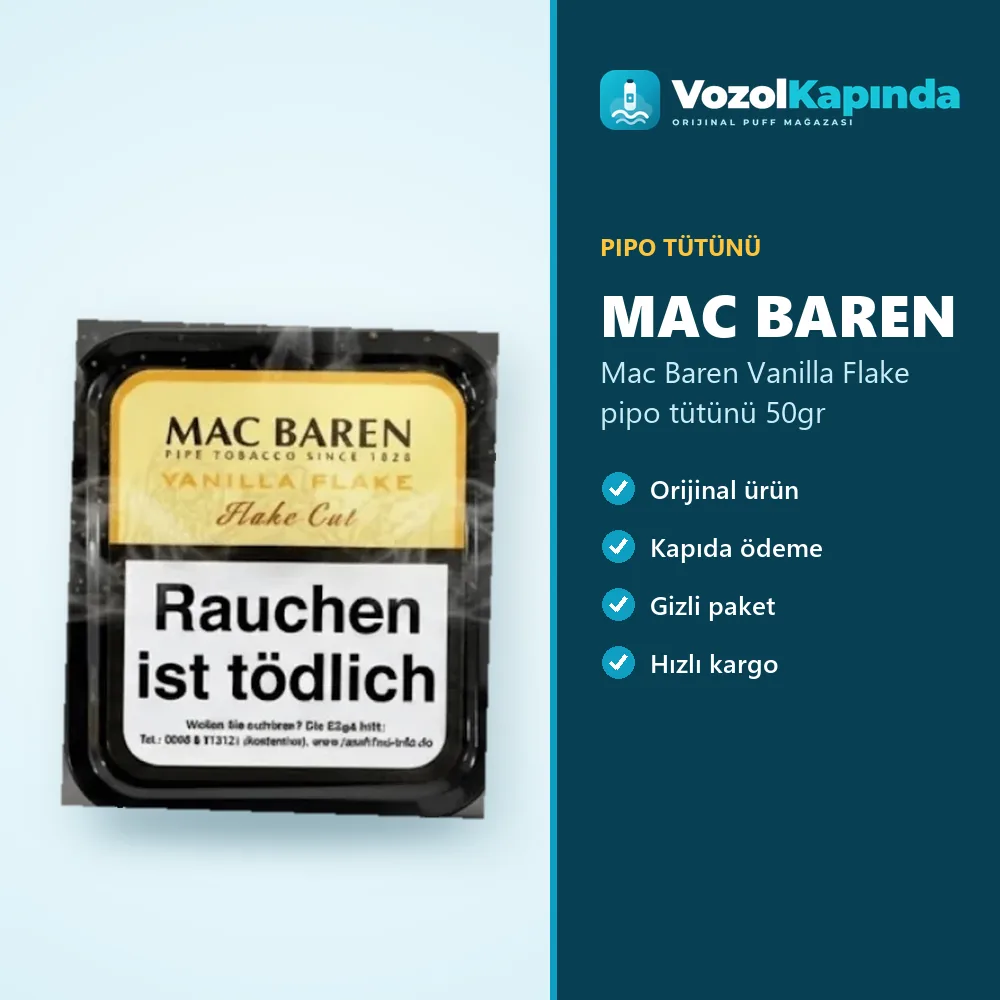 Mac Baren Vanilla Flake pipo tütünü 50gr Bilgi Kartı Mac Baren Vanilla Flake pipo tütünü 50gr sipariş avantajları: kapıda ödeme ve gizli paket