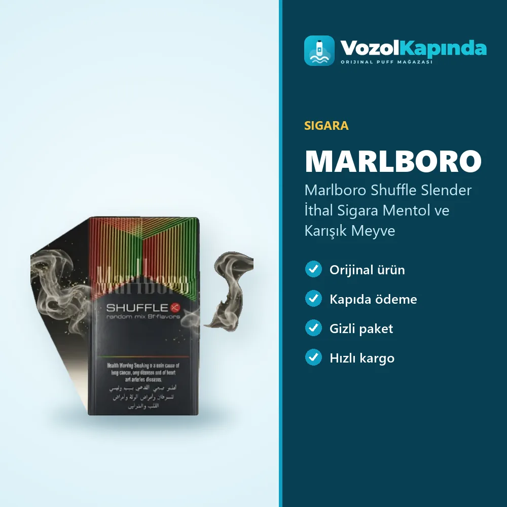 Marlboro Shuffle Slender İthal Sigara Mentol ve Karışık Meyve Sipariş Bilgileri Marlboro Shuffle Slender İthal Sigara Mentol ve Karışık Meyve özellikleri: orijinal ürün, kapıda ödeme, gizli paket