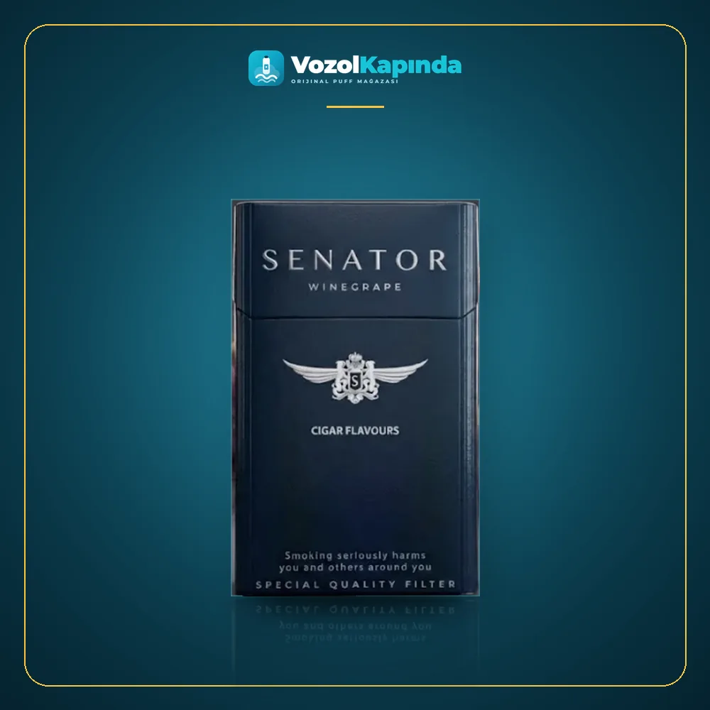 Senator Wine Grape 80’s Şarap Üzümü aromalı sigara Ürün Görseli Senator Wine Grape 80’s Şarap Üzümü aromalı sigara ön yüz görseli, orijinal ambalaj