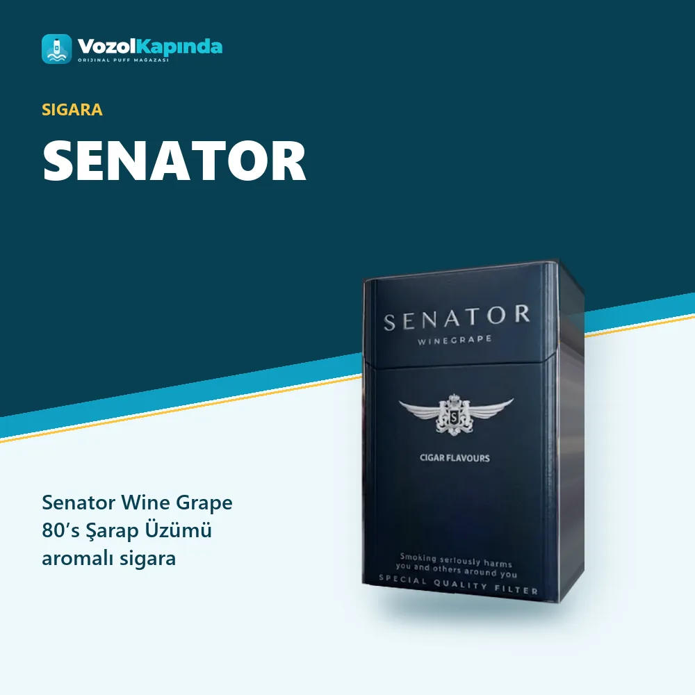 Senator Wine Grape 80’s Şarap Üzümü aromalı sigara Özellikleri Senator Wine Grape 80’s Şarap Üzümü aromalı sigara bilgi kartı, orijinal sigara