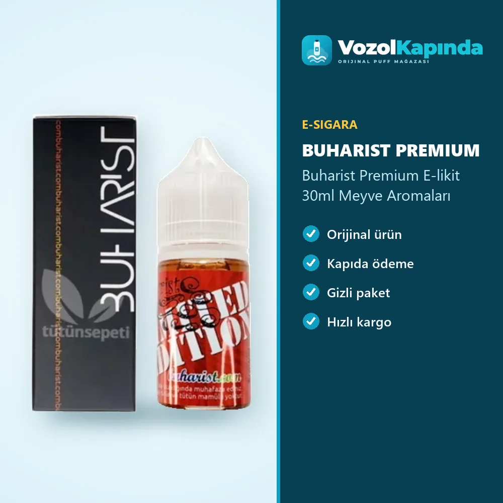 Buharist Premium E-likit 30ml Meyve Aromaları bilgi kartı, orijinal e-sigara