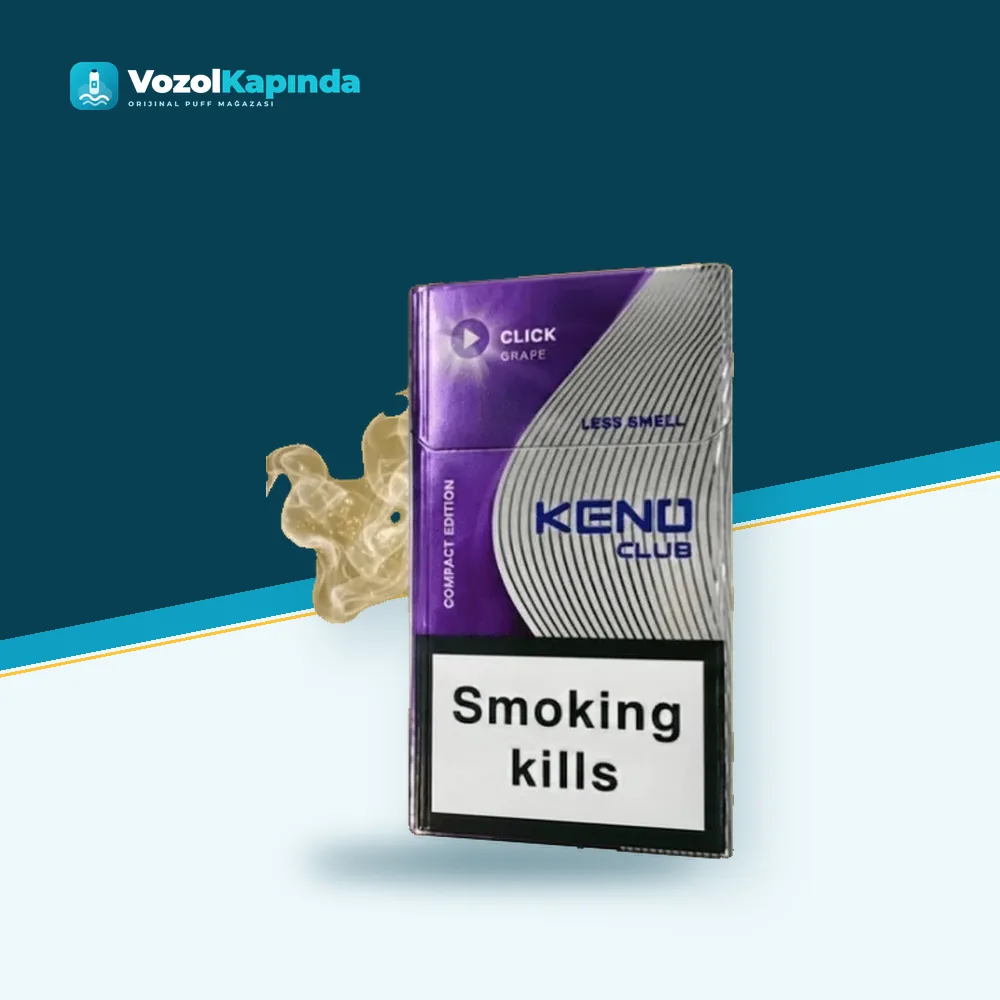 Keno Club Grape Click Slender sigara Siyah Üzüm aromalı Orijinal Ambalaj Keno Club Grape Click Slender sigara Siyah Üzüm aromalı paket görünümü