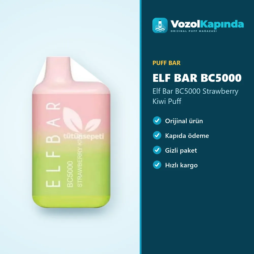 Elf Bar BC5000 Strawberry Kiwi Puff Sipariş Bilgileri Elf Bar BC5000 Strawberry Kiwi Puff bilgi kartı, orijinal puff bar