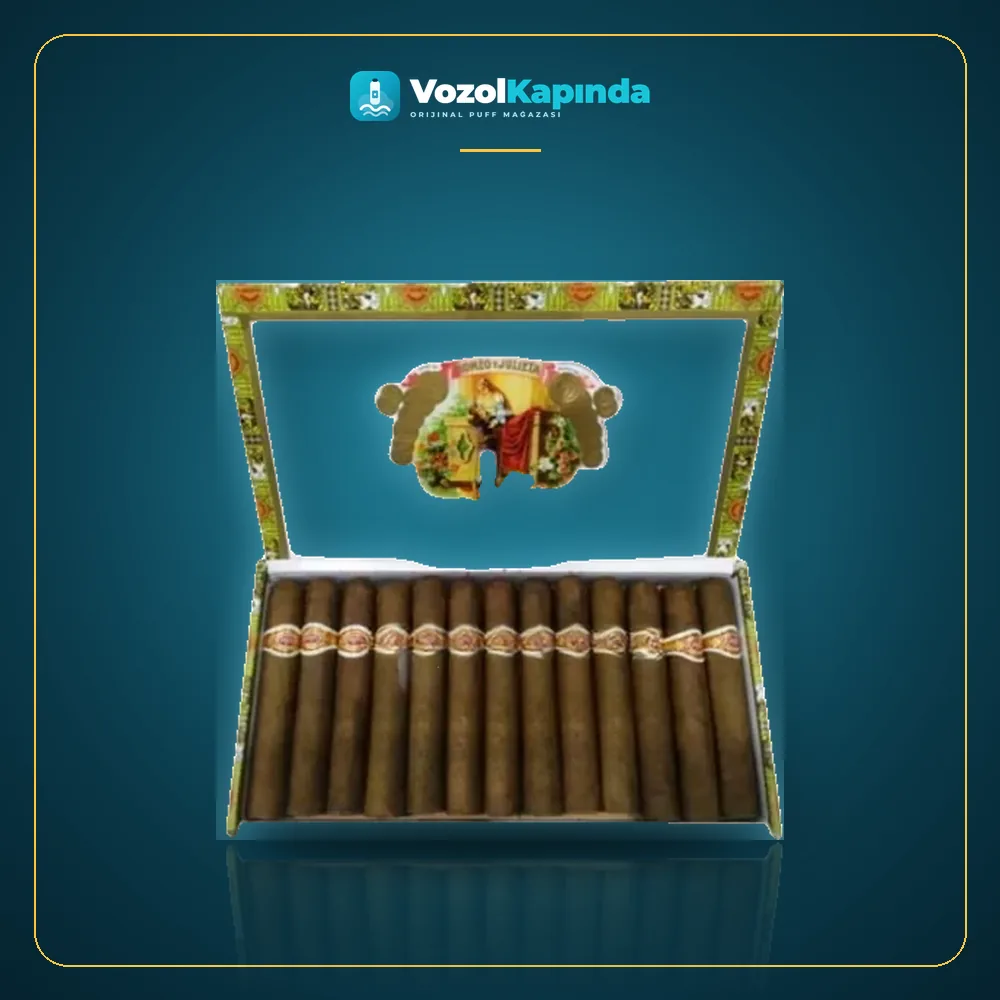 Romeo y Julieta 25 Robustos 25’s Ahşap Kutu DOMİNİC Orijinal Ambalaj Romeo y Julieta 25 Robustos 25’s Ahşap Kutu DOMİNİC ön yüz görseli, orijinal ambalaj