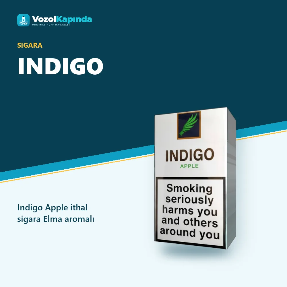 Indigo Apple ithal sigara Elma aromalı Bilgi Kartı Indigo Apple ithal sigara Elma aromalı bilgi kartı, orijinal sigara