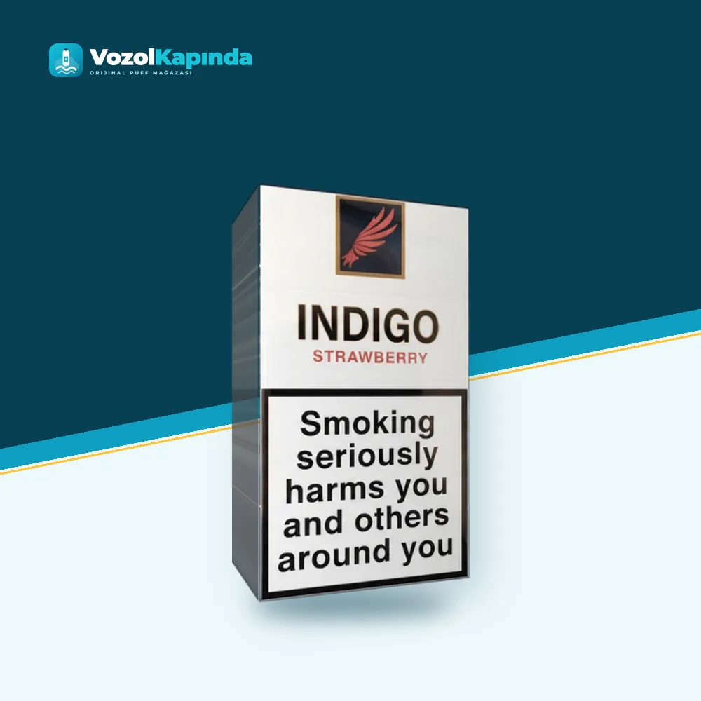 Indigo Strawberry ithal sigara Çilek aromalı Orijinal Ambalaj Indigo Strawberry ithal sigara Çilek aromalı paket görünümü