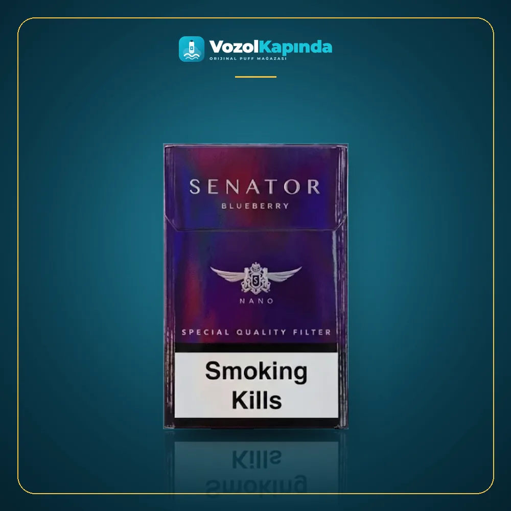 Senator Nano Blueberry sigara Yabanmersini aromalı Orijinal Ambalaj Senator Nano Blueberry sigara Yabanmersini aromalı paket görünümü