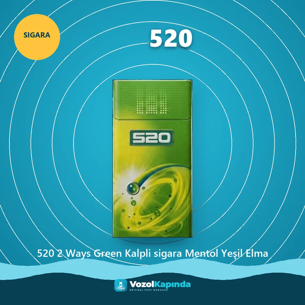 520 2 Ways Green Kalpli sigara Mentol Yeşil Elma bilgi kartı, orijinal sigara