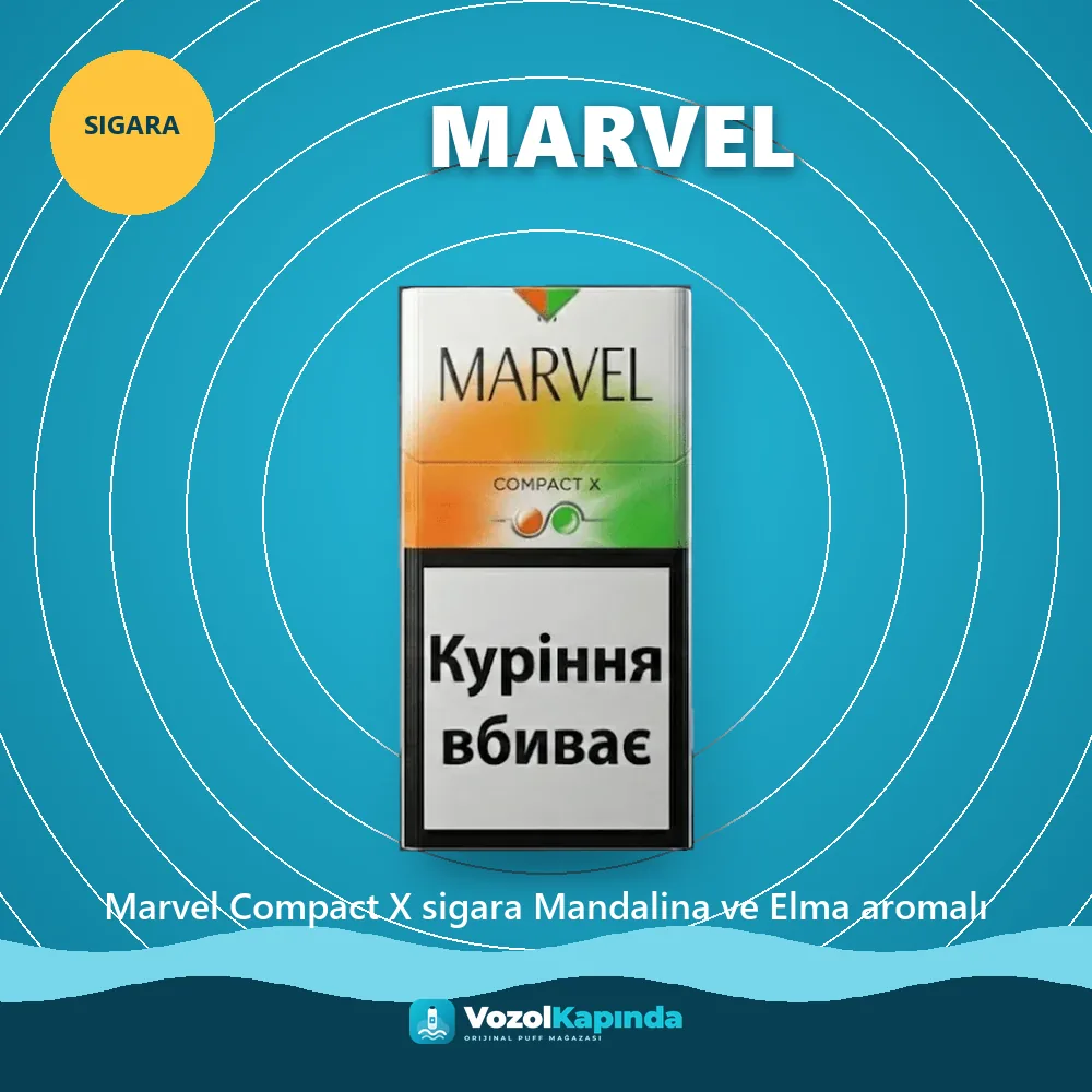Marvel Compact X sigara Mandalina ve Elma aromalı bilgi kartı, orijinal sigara