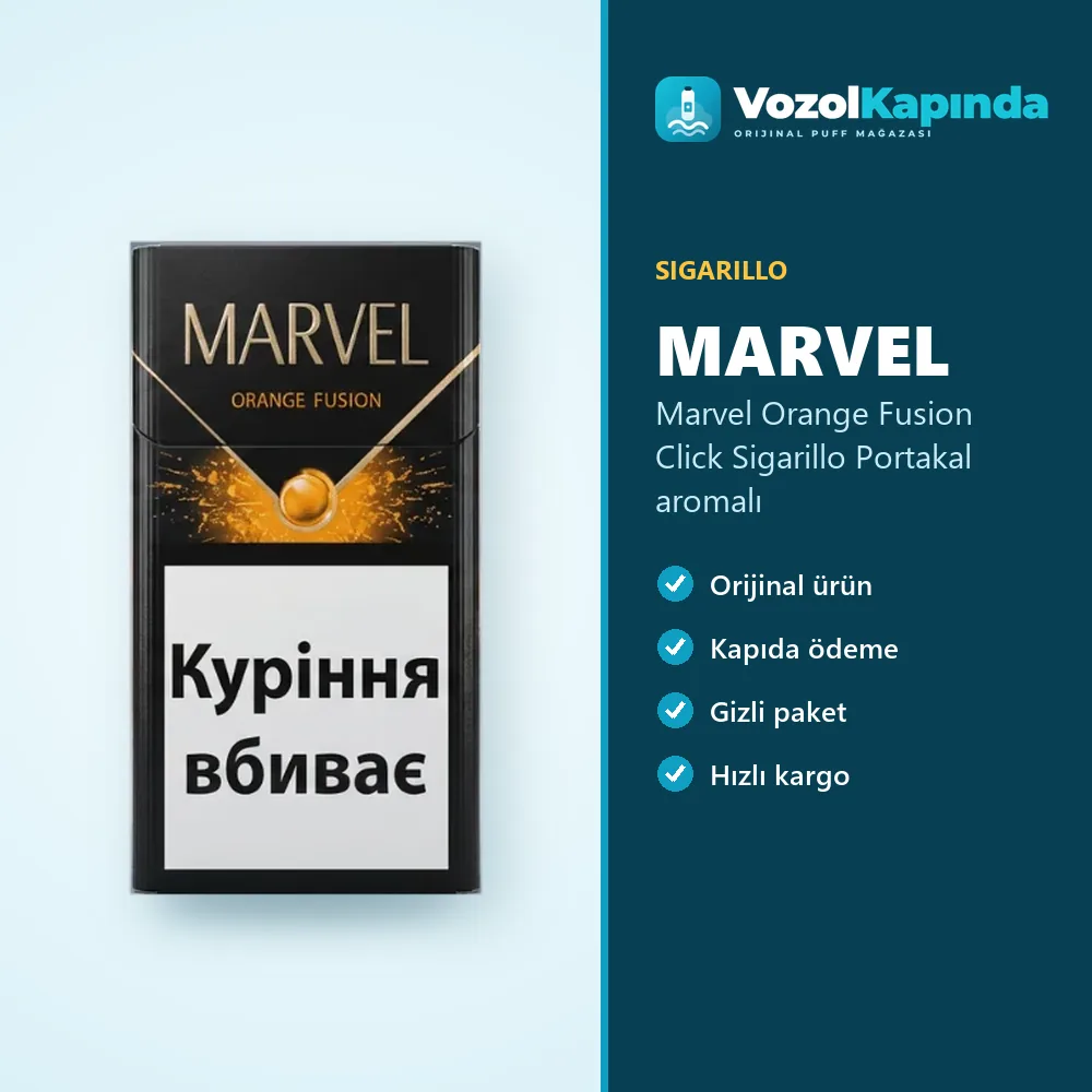 Marvel Orange Fusion Click Sigarillo Portakal aromalı Sipariş Bilgileri Marvel Orange Fusion Click Sigarillo Portakal aromalı bilgi kartı, orijinal sigarillo