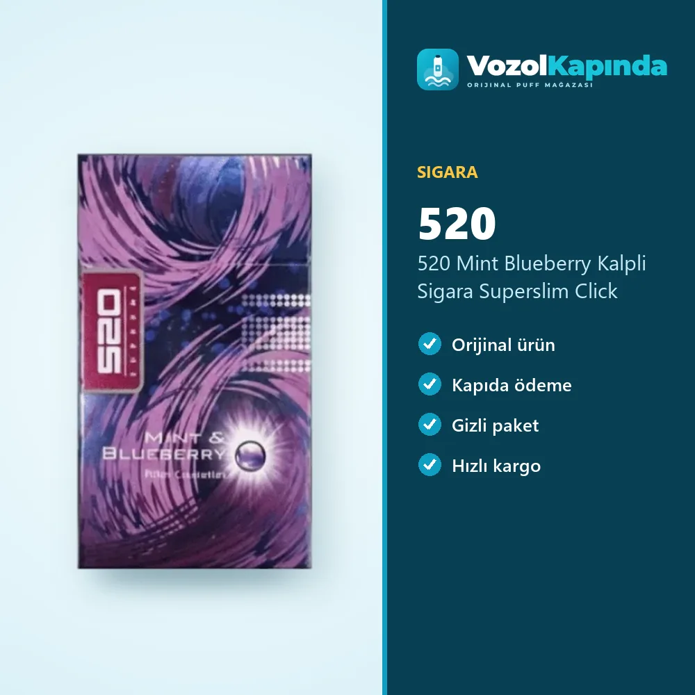 520 Mint Blueberry Kalpli Sigara Superslim Click Sipariş Bilgileri 520 Mint Blueberry Kalpli Sigara Superslim Click özellikleri: orijinal ürün, kapıda ödeme, gizli paket
