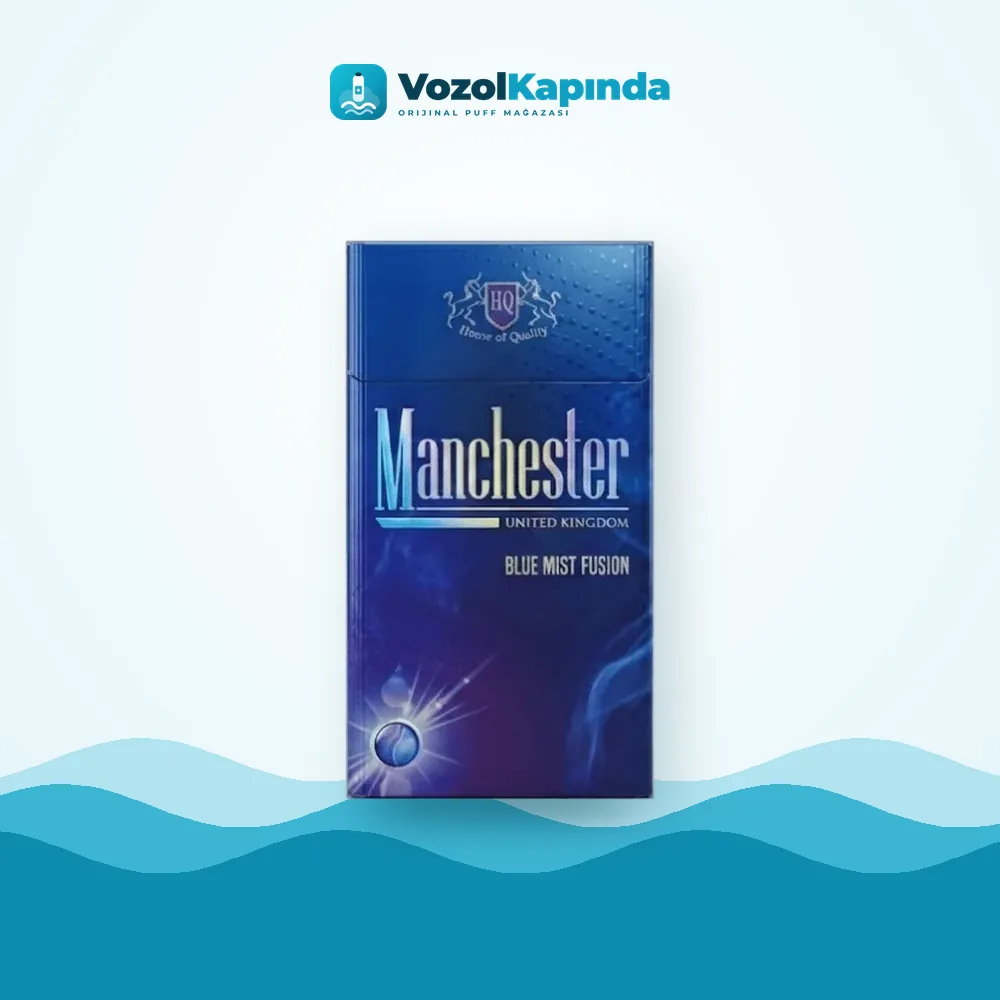 Manchester Blue Mist Fusion sigara Yabanmersini ve Nane Ürün Görseli Manchester Blue Mist Fusion sigara Yabanmersini ve Nane ön yüz görseli, orijinal ambalaj