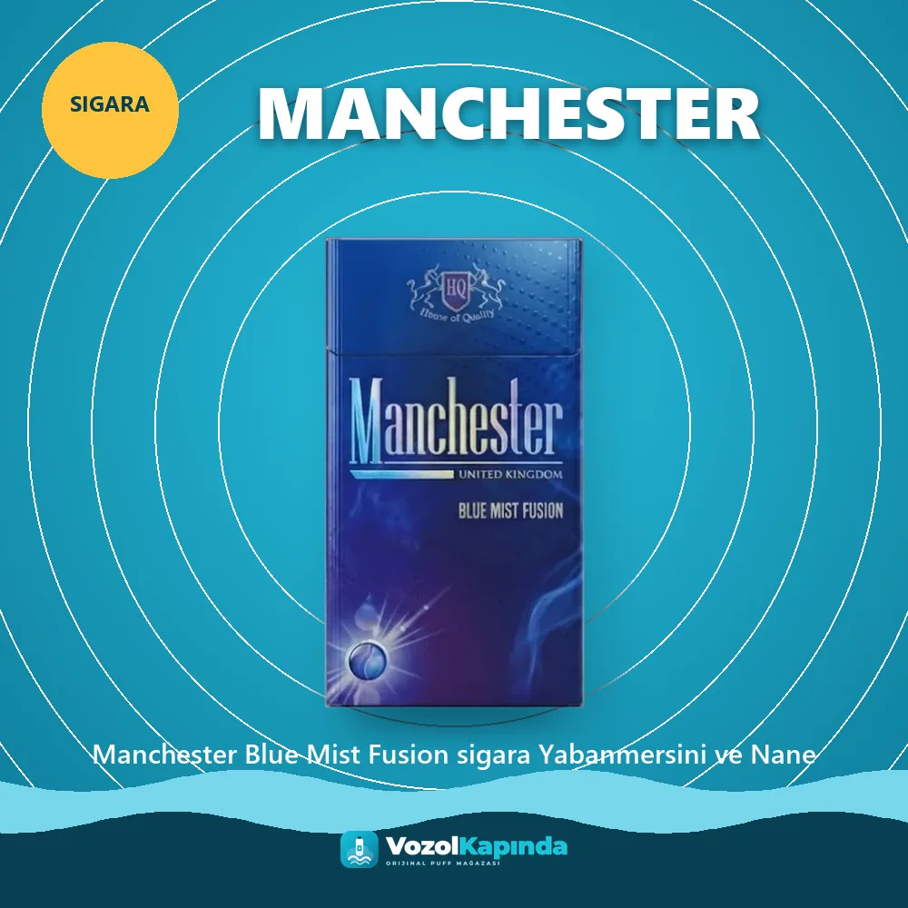 Manchester Blue Mist Fusion sigara Yabanmersini ve Nane Özellikleri Manchester Blue Mist Fusion sigara Yabanmersini ve Nane bilgi kartı, orijinal sigara