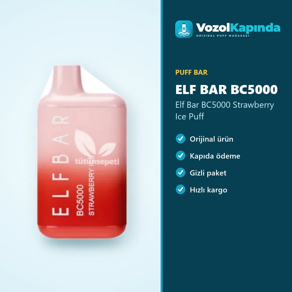 Elf Bar BC5000 Strawberry Ice Puff Bilgi Kartı Elf Bar BC5000 Strawberry Ice Puff özellikleri: orijinal ürün, kapıda ödeme, gizli paket