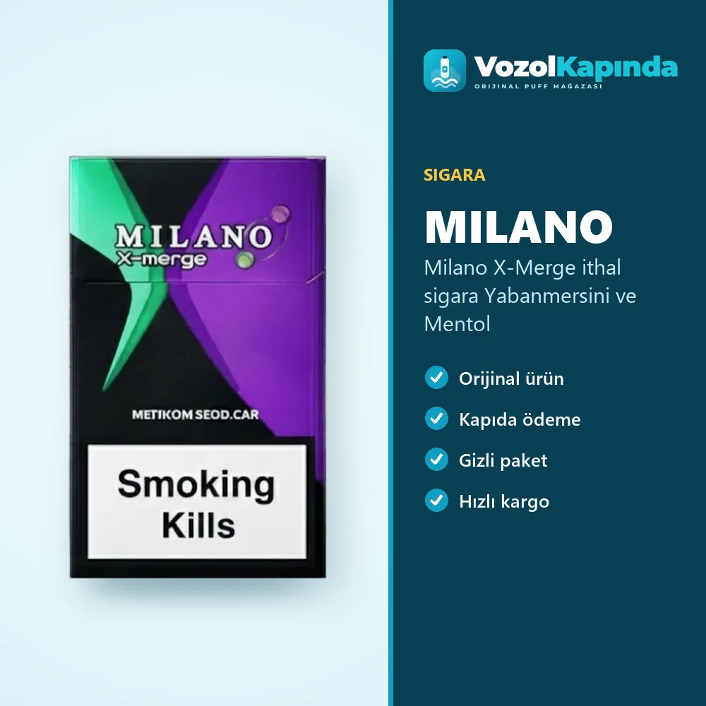 Milano X-Merge ithal sigara Yabanmersini ve Mentol bilgi kartı, orijinal sigara