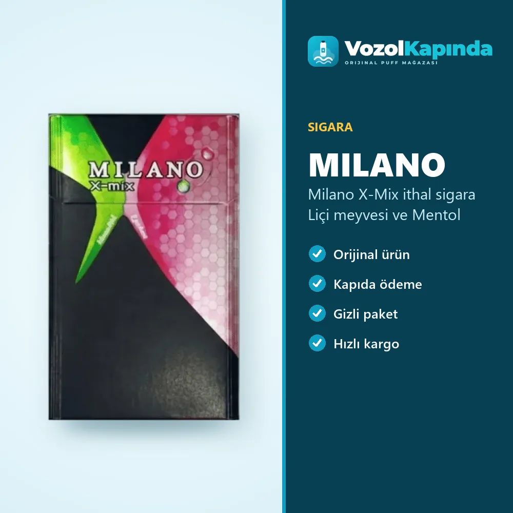 Milano X-Mix ithal sigara Liçi meyvesi ve Mentol Bilgi Kartı Milano X-Mix ithal sigara Liçi meyvesi ve Mentol özellikleri: orijinal ürün, kapıda ödeme, gizli paket