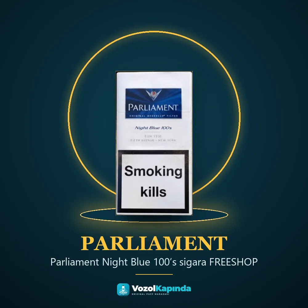 Parliament Night Blue 100’s sigara FREESHOP bilgi kartı, orijinal sigara