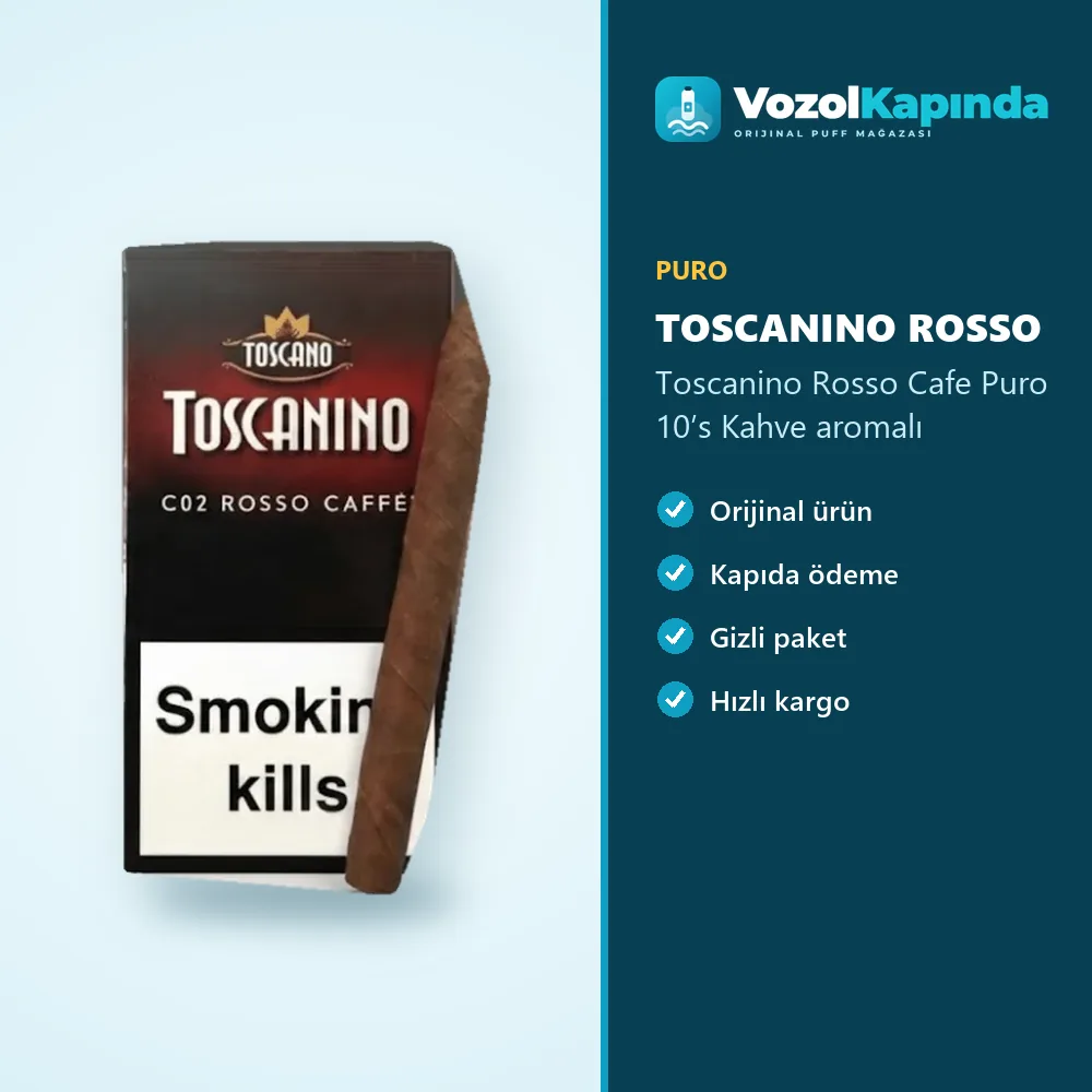 Toscanino Rosso Cafe Puro 10’s Kahve aromalı bilgi kartı, orijinal puro