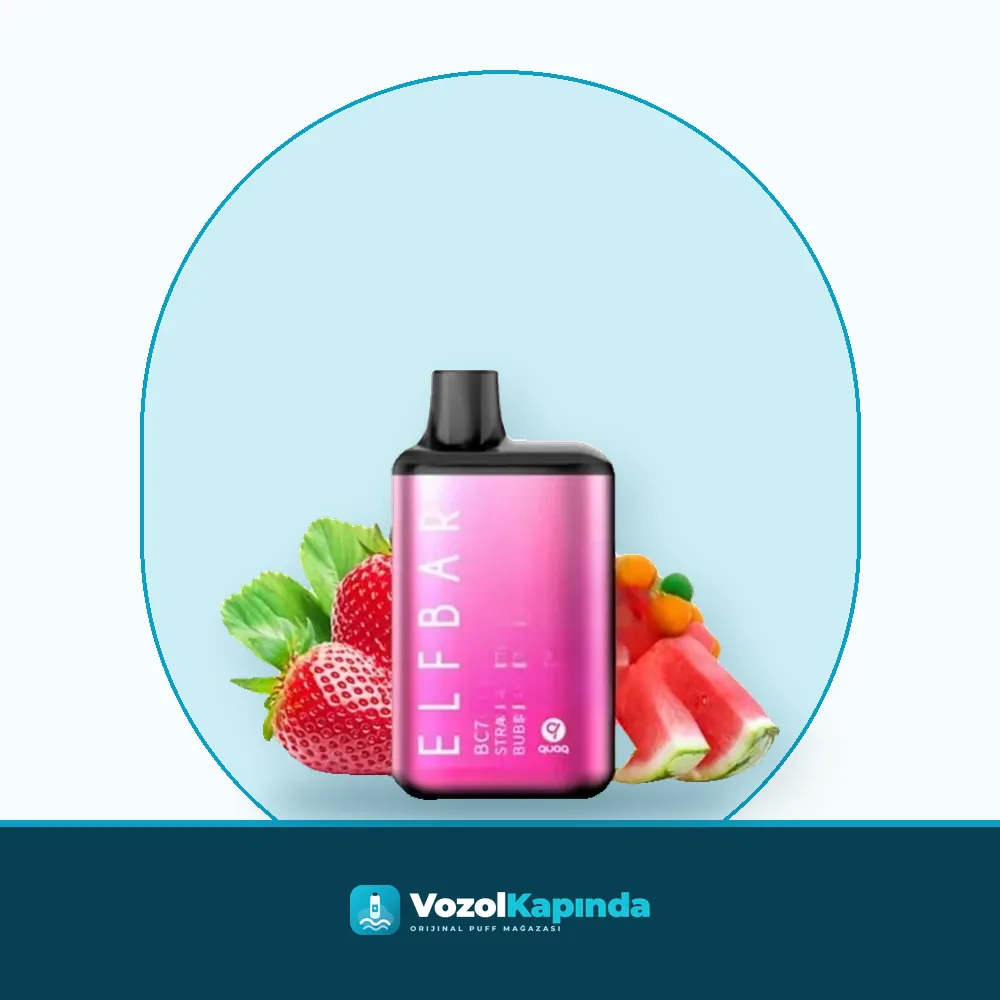 Elf Bar Bc7000 Ultra Strawberry Watermelon Bubble Gum Puff Paket Görünümü Elf Bar Bc7000 Ultra Strawberry Watermelon Bubble Gum Puff ön yüz görseli, orijinal ambalaj