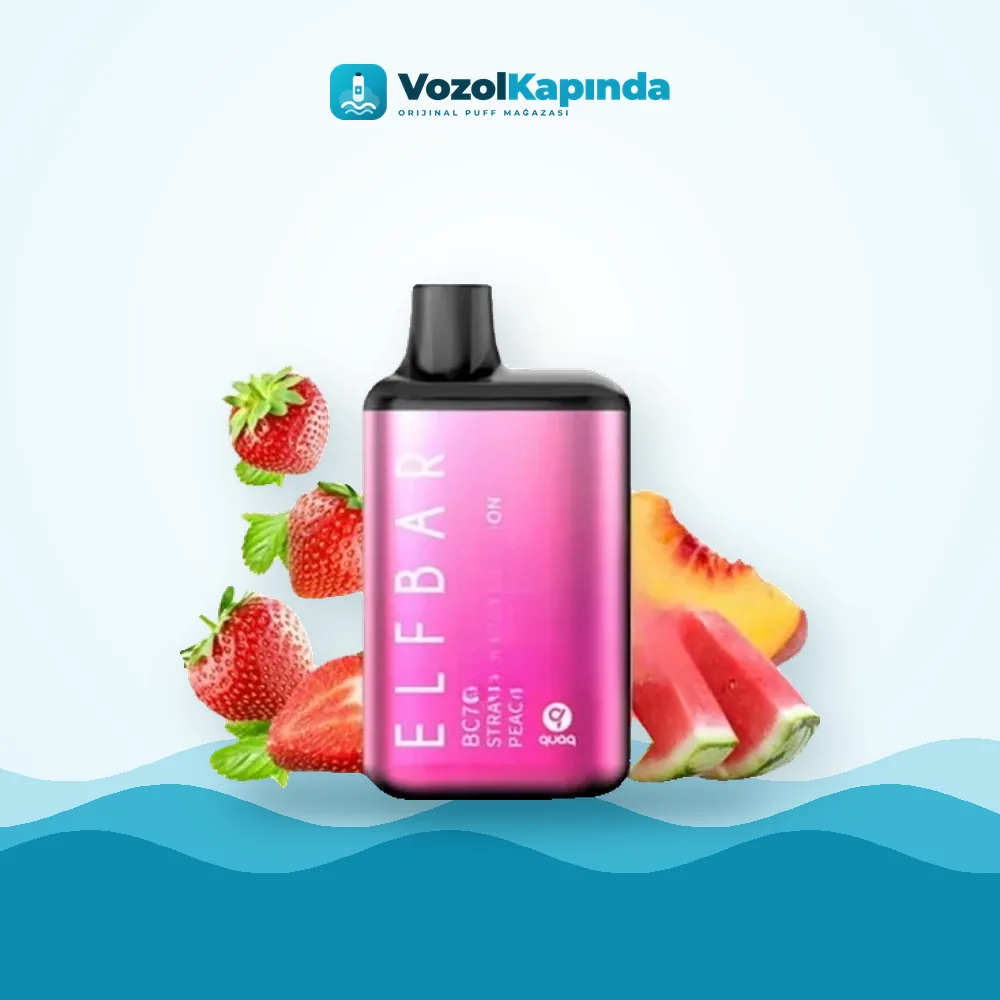 Elf Bar Bc7000 Ultra Strawberry Watermelon Peach Puff Orijinal Ambalaj Elf Bar Bc7000 Ultra Strawberry Watermelon Peach Puff ön yüz görseli, orijinal ambalaj