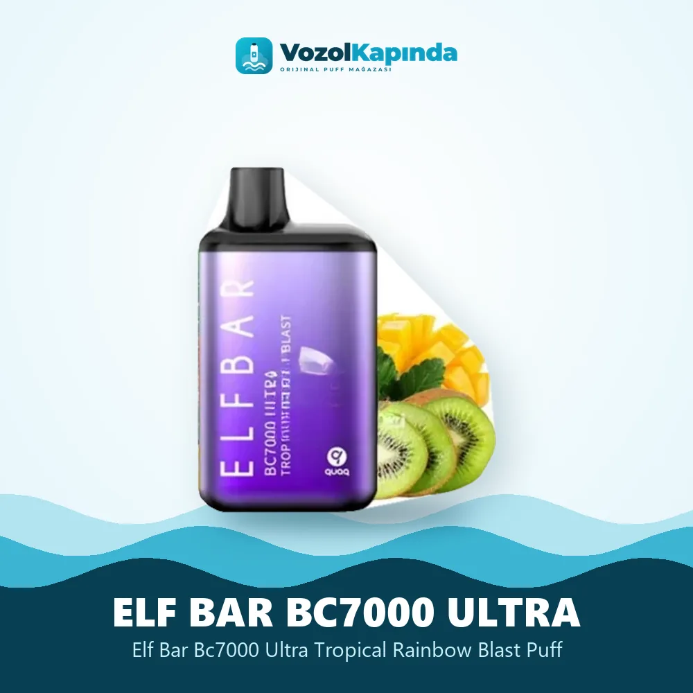 Elf Bar Bc7000 Ultra Tropical Rainbow Blast Puff bilgi kartı, orijinal puff bar
