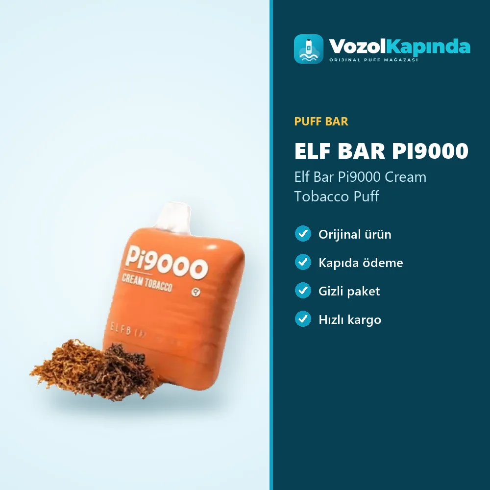 Elf Bar Pi9000 Cream Tobacco Puff bilgi kartı, orijinal puff bar