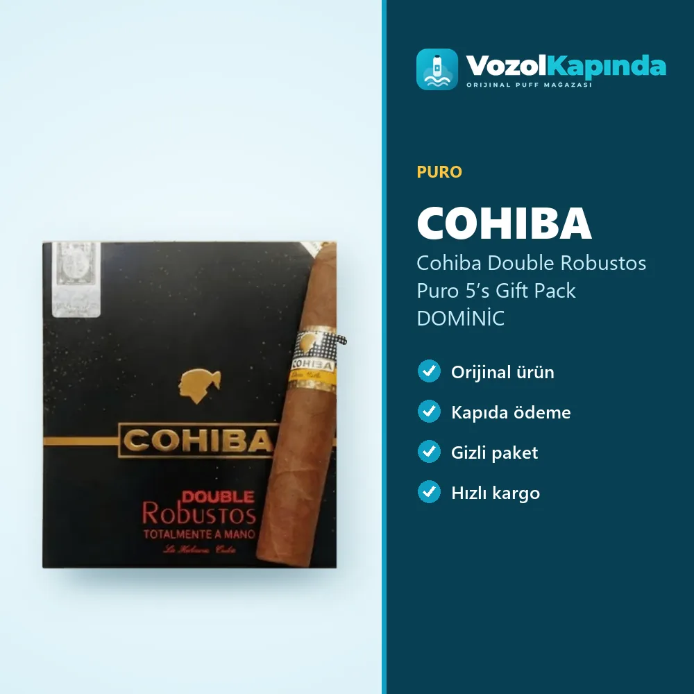 Cohiba Double Robustos Puro 5’s Gift Pack DOMİNİC bilgi kartı, orijinal puro