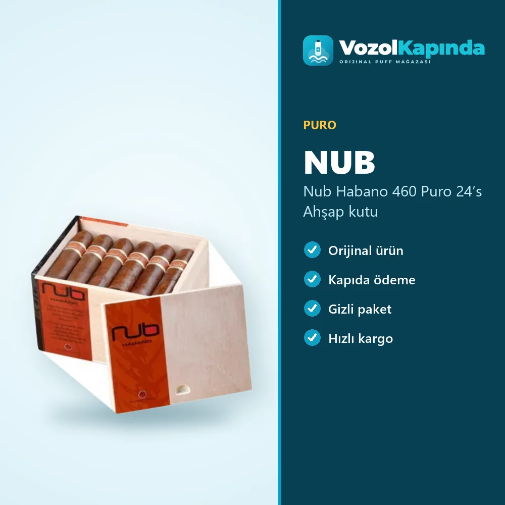 Nub Habano 460 Puro 24’s Ahşap kutu bilgi kartı, orijinal puro