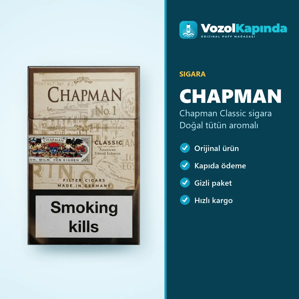 Chapman Classic sigara Doğal tütün aromalı Özellikleri Chapman Classic sigara Doğal tütün aromalı sipariş avantajları: kapıda ödeme ve gizli paket