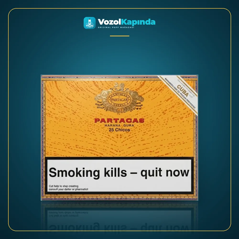Partagas Chicos Puro 25’s Kutu Görünümü Partagas Chicos Puro 25’s kutusu, orijinal Küba purosu