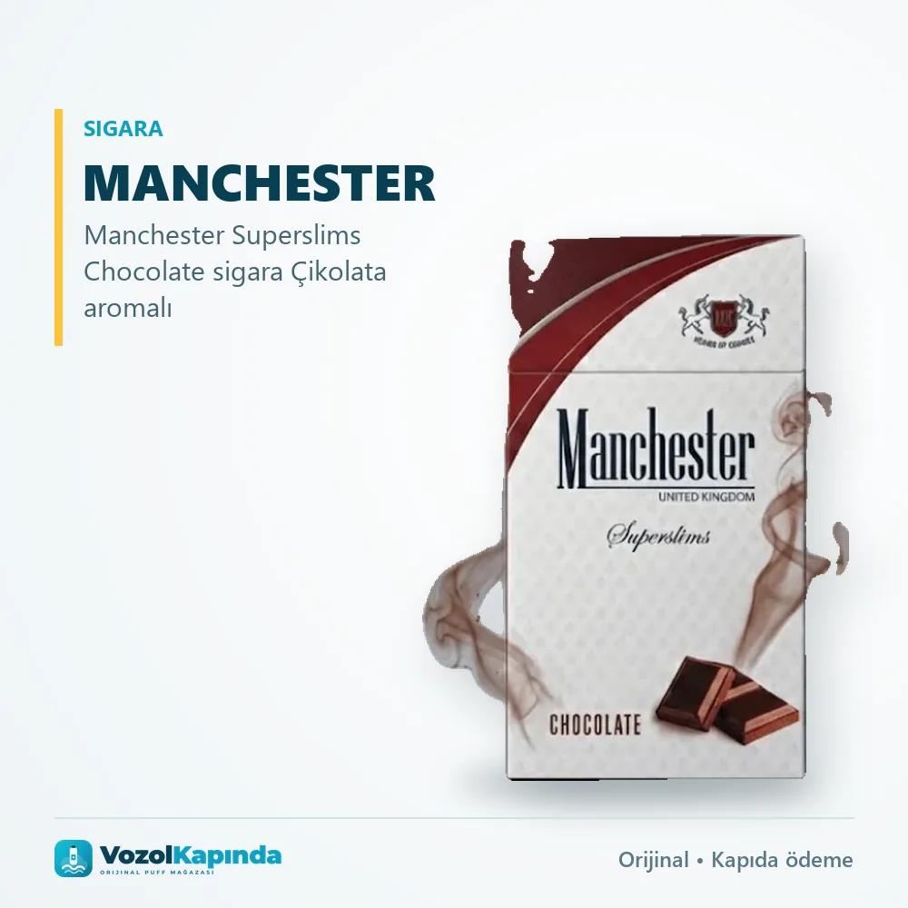 Manchester Superslims Chocolate sigara Çikolata aromalı Bilgi Kartı Manchester Superslims Chocolate sigara Çikolata aromalı bilgi kartı, orijinal sigara