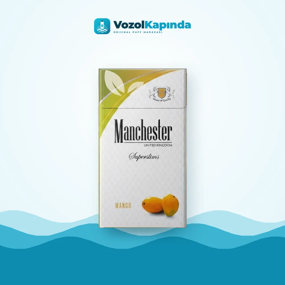 Manchester Superslims Mango sigara Mango aromalı paket görünümü