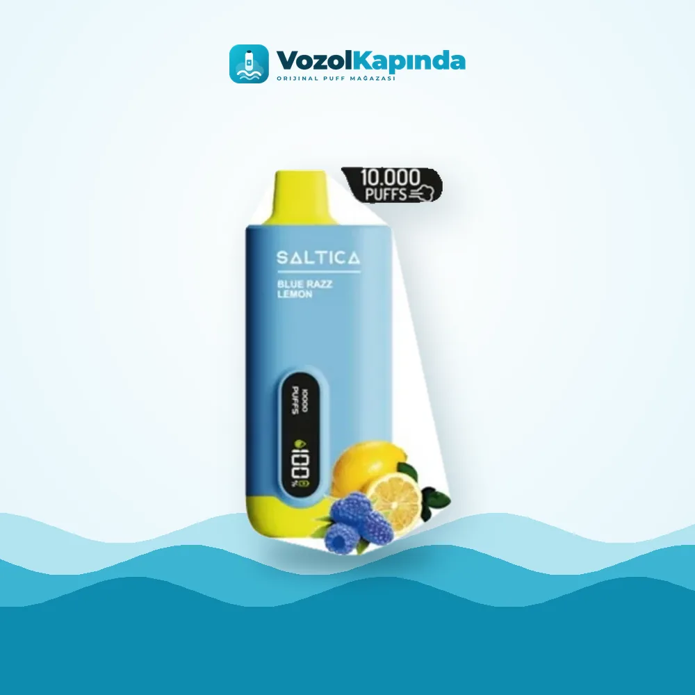 Saltica 10000 Blue Razz Lemon Puff Dijital ekranlı paket görünümü