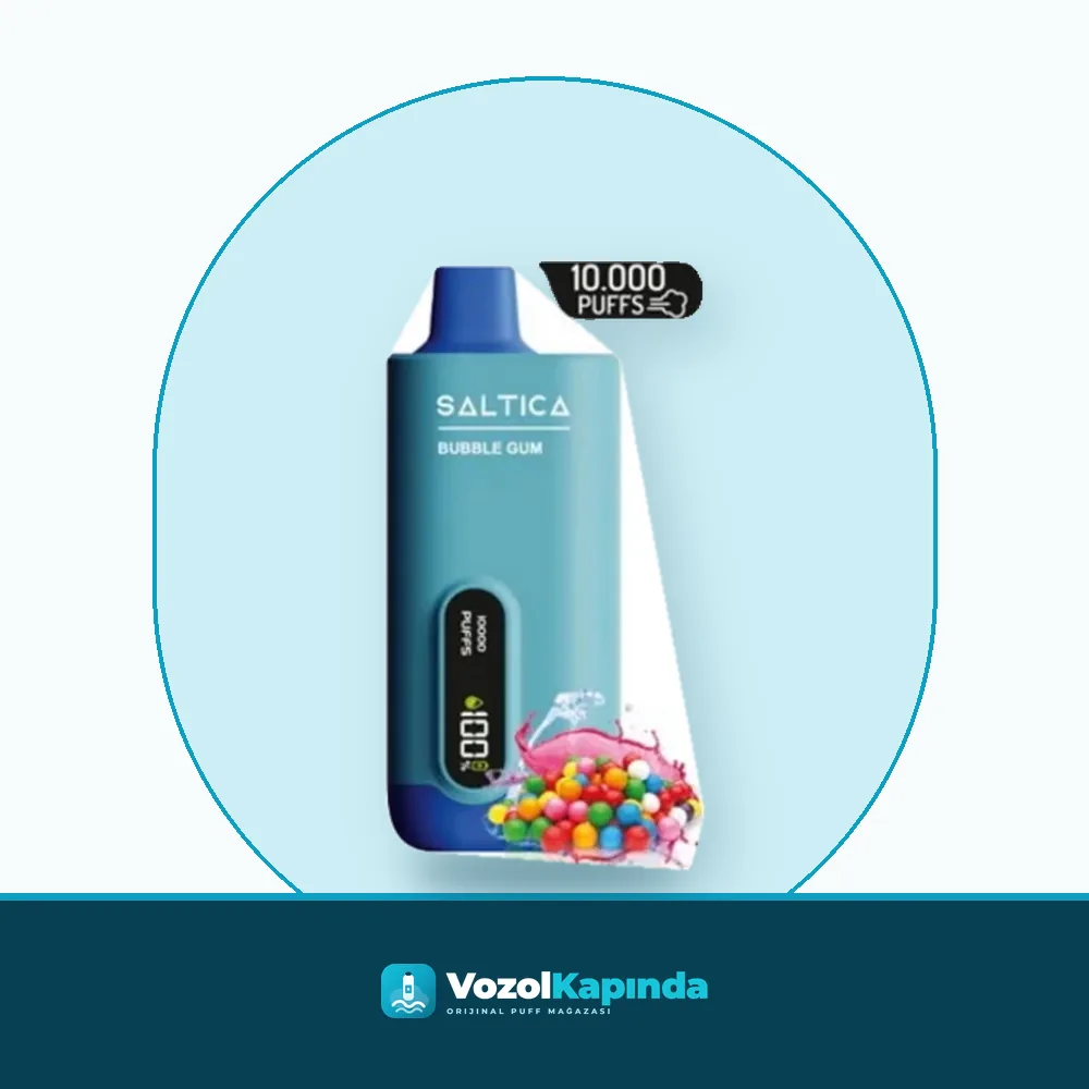 Saltica 10000 Bubble Gum Puff Dijital ekranlı ön yüz görseli, orijinal ambalaj