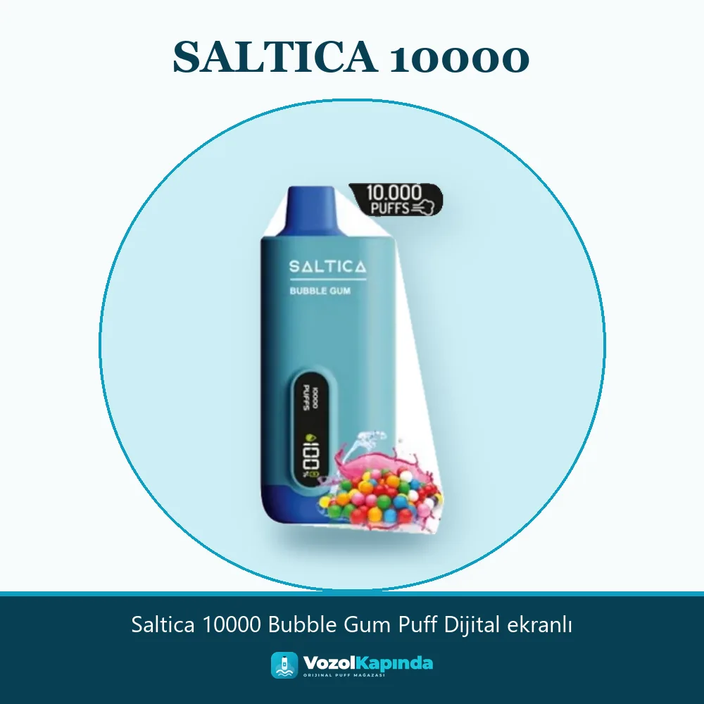 Saltica 10000 Bubble Gum Puff Dijital ekranlı bilgi kartı, orijinal puff bar