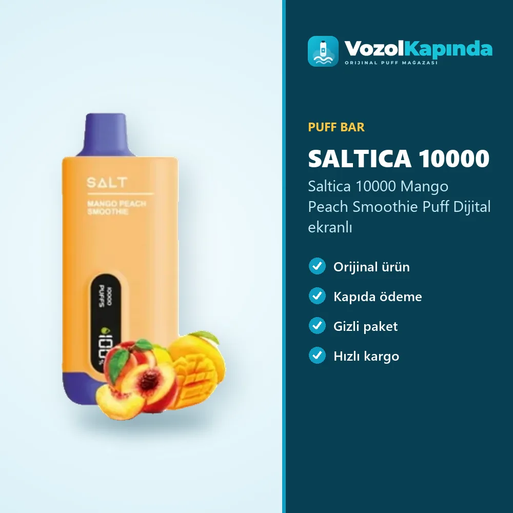 Saltica 10000 Mango Peach Smoothie Puff Dijital ekranlı Özellikleri Saltica 10000 Mango Peach Smoothie Puff Dijital ekranlı sipariş avantajları: kapıda ödeme ve gizli paket