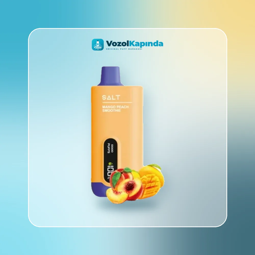 Saltica 10000 Mango Peach Smoothie Puff Dijital ekranlı Ürün Görseli Saltica 10000 Mango Peach Smoothie Puff Dijital ekranlı paket görünümü