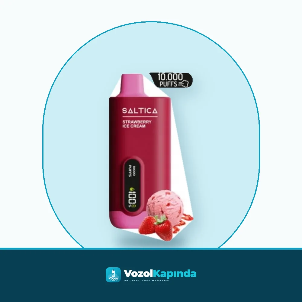 Saltica 10000 Strawberry Ice Cream Puff Dijital ekranlı ürün görseli, orijinal puff bar