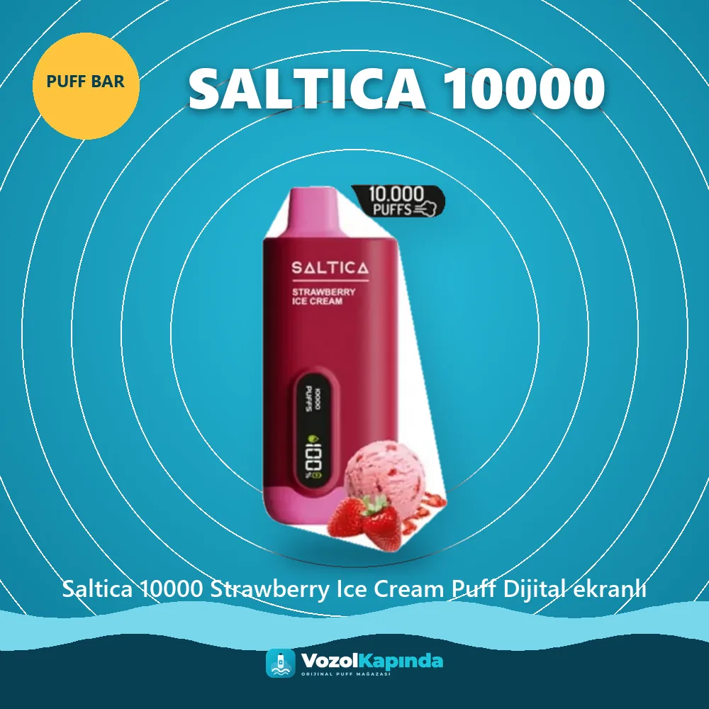 Saltica 10000 Strawberry Ice Cream Puff Dijital ekranlı bilgi kartı, orijinal puff bar