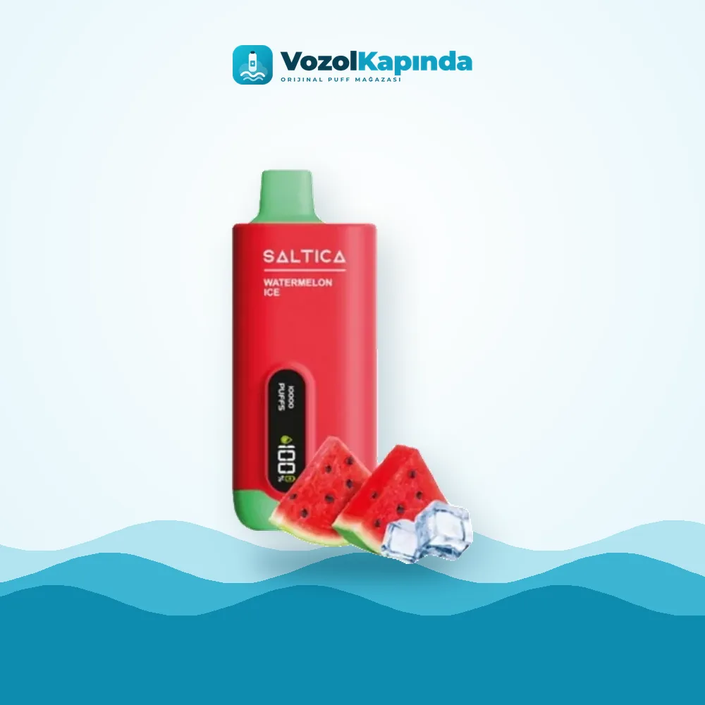 Saltica 10000 Watermelon Ice Puff Dijital ekranlı Paket Görünümü Saltica 10000 Watermelon Ice Puff Dijital ekranlı ürün görseli, orijinal puff bar