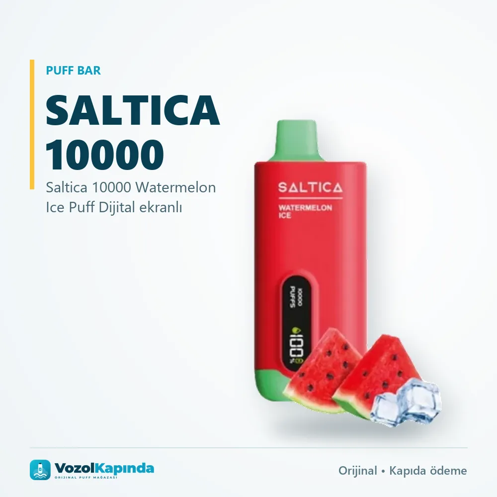 Saltica 10000 Watermelon Ice Puff Dijital ekranlı Bilgi Kartı Saltica 10000 Watermelon Ice Puff Dijital ekranlı bilgi kartı, orijinal puff bar