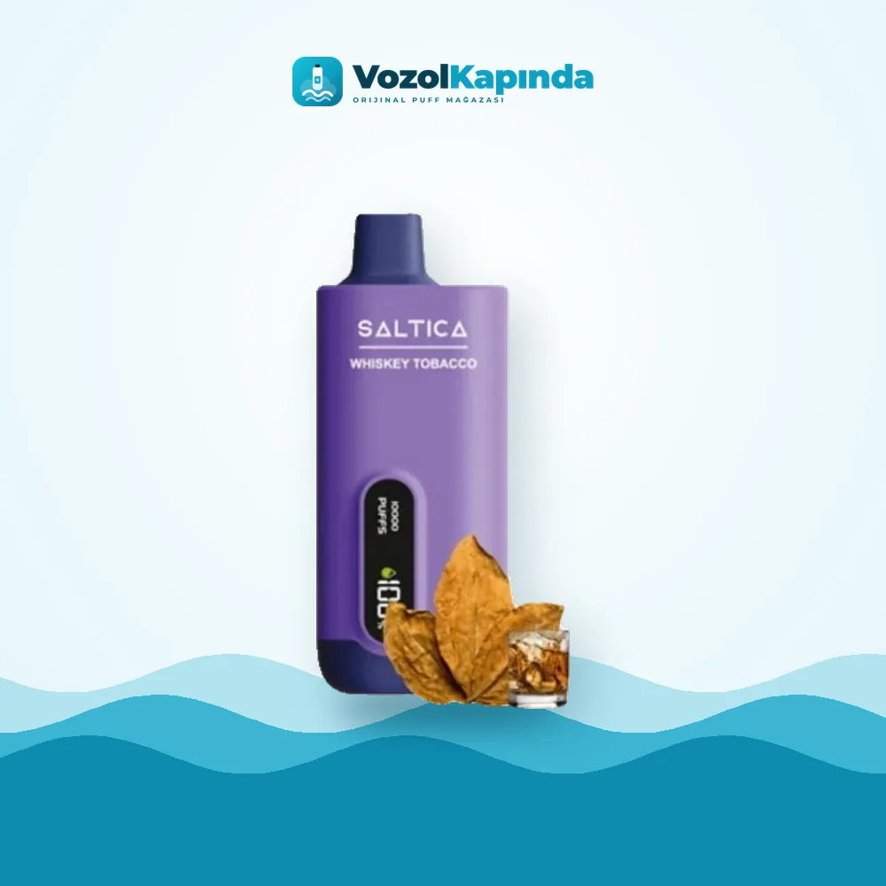 Saltica 10000 Whiskey Tobacco Puff Dijital ekranlı Paket Görünümü Saltica 10000 Whiskey Tobacco Puff Dijital ekranlı ürün görseli, orijinal puff bar