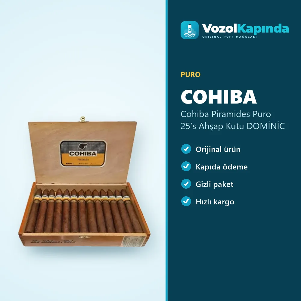 Cohiba Piramides Puro 25’s Ahşap Kutu DOMİNİC Sipariş Bilgileri Cohiba Piramides Puro 25’s Ahşap Kutu DOMİNİC bilgi kartı, orijinal puro