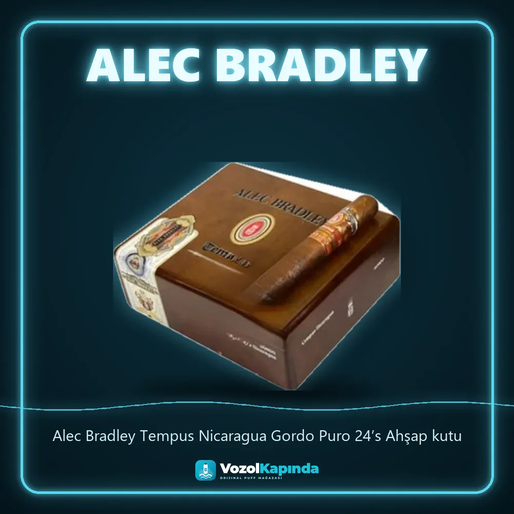 Alec Bradley Tempus Nicaragua Gordo Puro 24’s Ahşap kutu bilgi kartı, orijinal puro