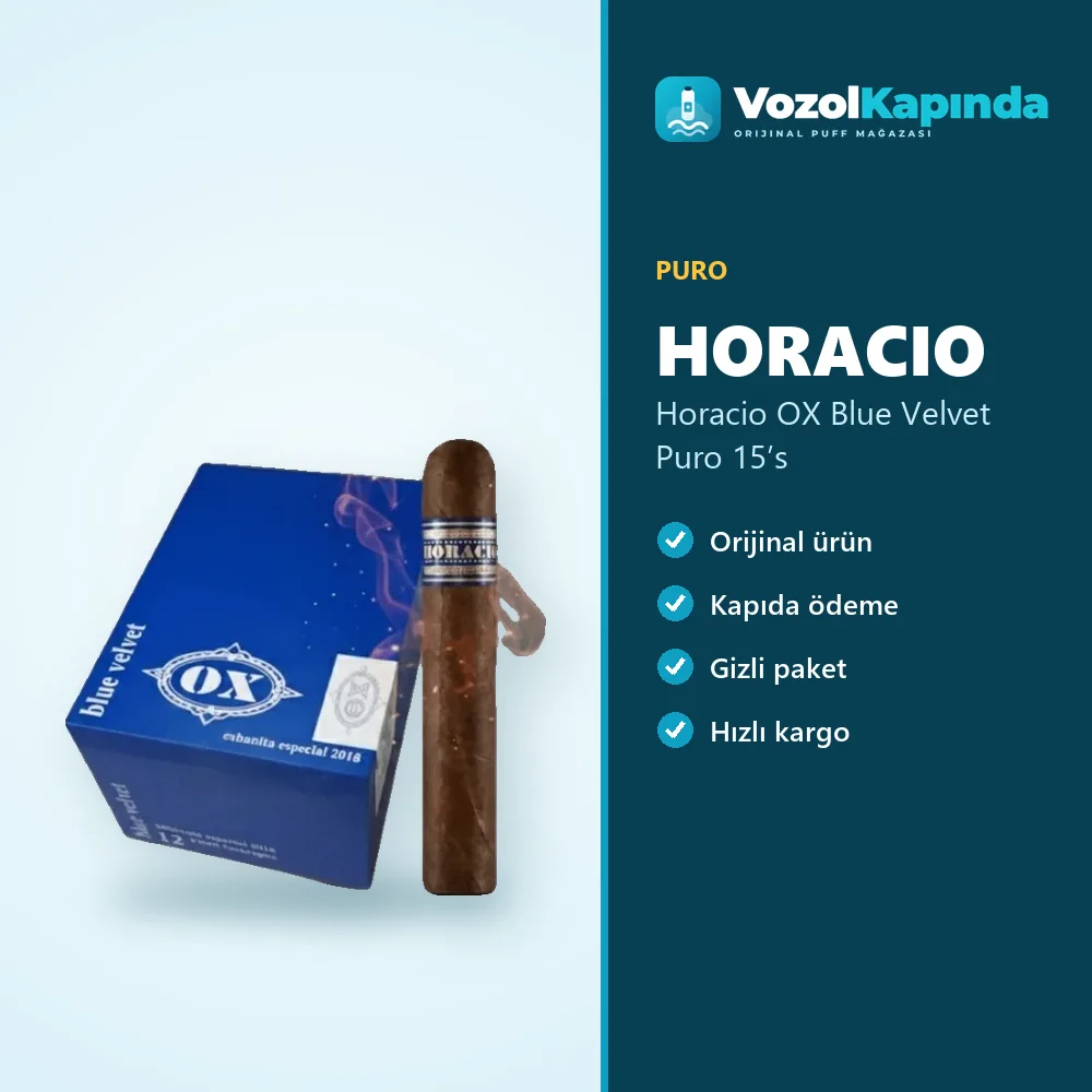 Horacio OX Blue Velvet Puro 15’s Bilgi Kartı Horacio OX Blue Velvet Puro 15’s özellikleri: orijinal ürün, kapıda ödeme, gizli paket