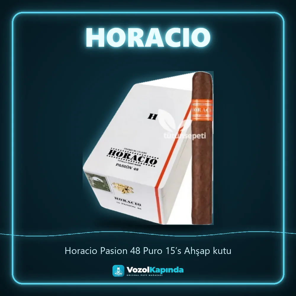 Horacio Pasion 48 Puro 15’s Ahşap kutu Bilgi Kartı Horacio Pasion 48 Puro 15’s Ahşap kutu özellikleri: orijinal ürün, kapıda ödeme, gizli paket