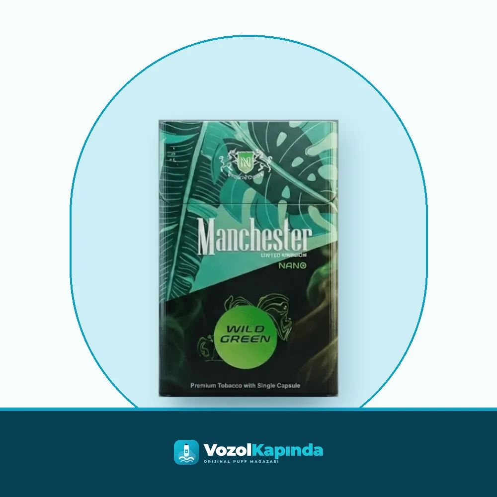 Manchester Wild Green Nano Superslim Mentol aromalı Ürün Görseli Manchester Wild Green Nano Superslim Mentol aromalı paket görünümü