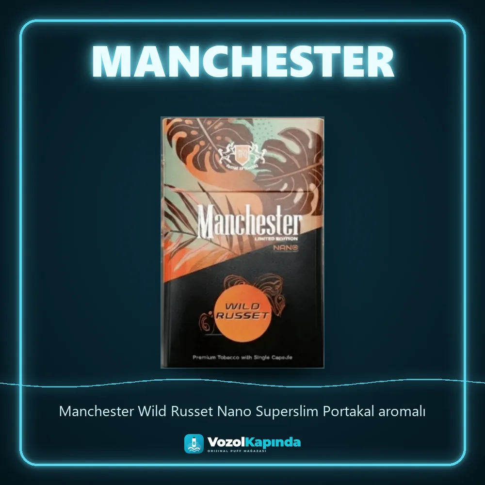 Manchester Wild Russet Nano Superslim Portakal aromalı bilgi kartı, orijinal sigara
